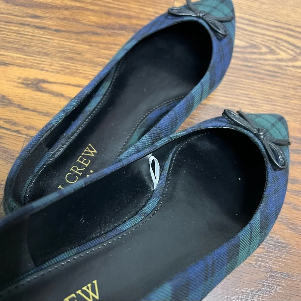 J.Crew Black Watch plaid tartan pointed-toe bow ballet flat size 8